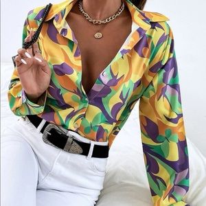 SHEIN ALLOVER PRINT BUTTON FRONT BLOUSE